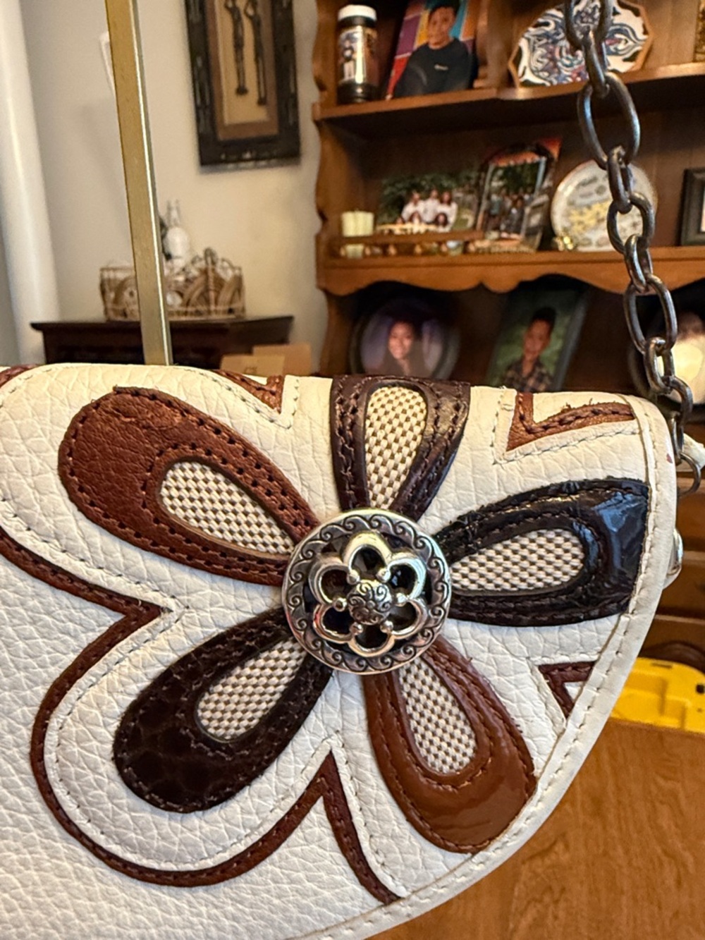 Brighton Vintage White Floral Appliqué Shoulder Bag - Women - Picture 3 of 8